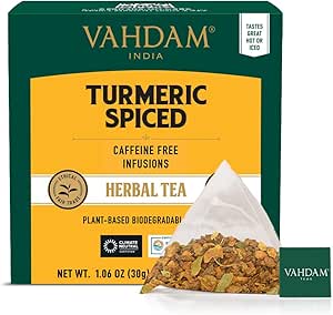 VAHDAM, Turmeric Spiced Herbal Tea (90 Tea Bags) | 2018 SOFI Award Winner | India's Wonder Spice | Blend of Turmeric Powder & Fresh Spices | Tea for Weight Loss | Natural Supplement