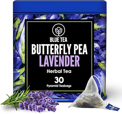 BLUE TEA - Butterfly Pea Flower Lavender 30 Tea Bags - Plant Based | CALMING TEA | Aparajita - Shankhpushpi | Caffeine Free - Detox Tea - Flower Based - Herbal Tea - Non-GMO