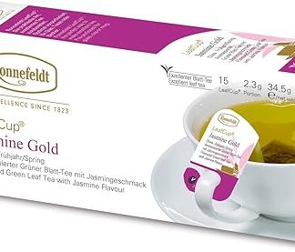 Ronnefeldt LeafCup Jasmine Gold – Loose Leaf Green Tea with Jasmine Flowers – 15 Individually Wrapped Tea Bags