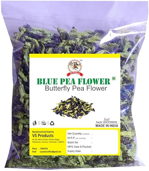 VS Products Blue Pea Dry Flowers, 50g,Butterfly Pea Flower Tea, Aprajita, Asian pigeonwings, Cordofan pea Flower, 50g (Pack of 1 x 50g)