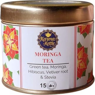 Karma Kettle Moringa Green Tea with Moringa Leaf, Hibiscus Flower, Vetiver Root & Stevia Leaf (15 Pyramid Teabags), 30 g