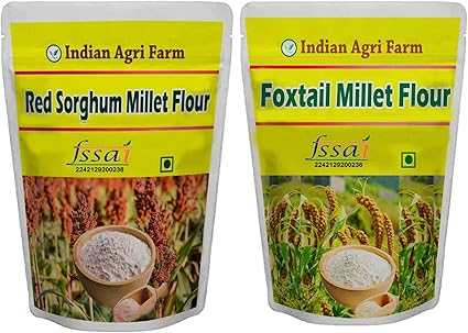 Iagrifarm Millet Flour Combo (Pack of 2, Each 1Kg), (Red Sorghum, Foxtail Millet Flour)