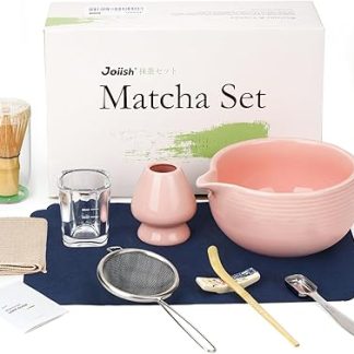 Matcha Whisk Set, Matcha Kit 10-Pcs, Bamboo Whisk and Bowl with Spout & Measuring Spoon & Cup, Japanese Matcha Tea Making Tools, Light Pink