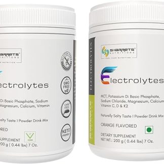 SHARRETS Electrolytes Powder - Mcts With Potassium, Phosphorus, Sodium, Chloride, Magnesium, Calcium, Vitamin C, D & K2 (Combo Of Unflavor & Orange Flavor) 200G Each White