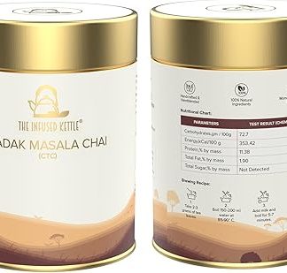 The Infused Kettle Premium Kadak Masala Chai, Natural High Grade Darjeeling Loose Black Tea, 22 Cups, Blended with Spices Cinnamon, Cardamom, Ginger, White & Black Pepper, Clove, Nutmeg - 50gm