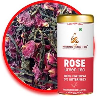 HINDUSVEDA TEA - Rose Tea Organic (500 Gram-250 Cups)| Rose Flower Petals With Whole Leaf Green Tea Helps Improve Skin Condition And Enhances Mood | Premium Loose Leaf Floral Blend Tin-5 * 100