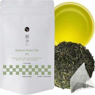 Asayu Japan Premium Gyokuro Japanese Green Tea 15 Tea Bags - Shade Grown Japanese Green Tea 2.5gr x 15 bags for Mornings and Breakfast, 100% Made in Japan Gluten-Free Tea