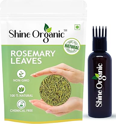 Shine Organic Rosemary Dried Leaf/Leaves with Applicator - 100 gm | Dried Rosemary Leaves for Hair, Food & Tea (100% Natural) - (100 gm)
