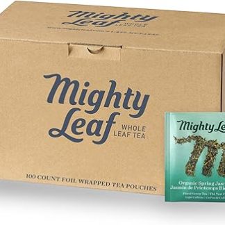 Mighty Leaf Organic Spring Jasmine Green Tea – 100 Count Premium Silken Tea Bags – Foil Wrapped for Freshness – Whole Leaf Green Tea with Floral Jasmine Aroma – USDA Organic Certified