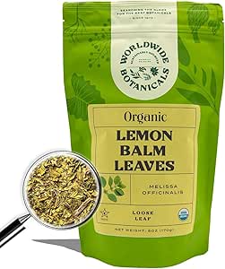 Worldwide Botanicals – Organic Lemon Balm Tea – Loose Leaf Premium Herbal Tea | 100% Pure Lemon Balm Leaves | Calming Tea for Stress Relief and Good Digestion | Kosher, 6 Ounces