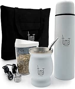 Yerba Mate Complete Kit - Includes Matte Cup, Straw (Bulb), 750ml Thermos, Bag and Two Gifts (Yerbero Container and Car Immersion Warmer) - Yerba Mate Set Stainless Steel
