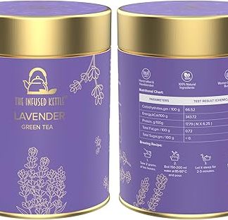 The Infused Kettle Premium Lavender Flavoured Green Tea, 22 Cups, Natural Loose Leaves, Blended With Green Pearl Tea & Lavender Buds, Herbal, Low Caffeine Chai - 50 Gm 50 Grams