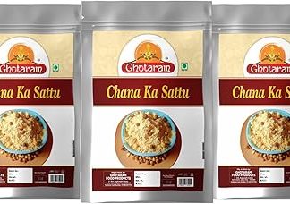 GHOTARAM Stone-Ground Sattu Instant Energy Drink/Chana Sattu Powder/00% Natural & Gluten-Free|Roasted Black Gram Flour With High Protein & Fiber/Authentic Indian product-5940g(pac 3x 1980g)