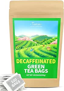 TeeLux Decaf Green Tea Bags, Pure Decaffeinated Green Tea, Super Antioxidant, 100 Count Tea Bags for Hot & Iced Tea