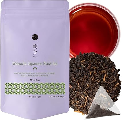 Asayu Japan Wakocha Japanese Black Tea - 100% Made in Japan 2.5 g x 15 Tea Bags for Morning Energy (Wakocha Black Tea)