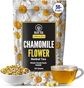 BLUE TEA - Chamomile Tea For Sleep - 50 gm (50 Cups) | SLEEP & RELAXATION | Herbal Tea - Caffeine Free - Flower Based - Non-Bitter - Non-Bitter | Featured in Shark Tank | Zipper Pack
