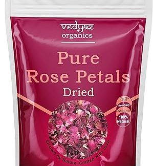 Vedyaz Organics Vedyaz Organic Pure Organic Rose Petals Herbal Tea Leaves - 100% Natural Sun Dried Rose Flower Tea, Fresh Crop 100 Gm