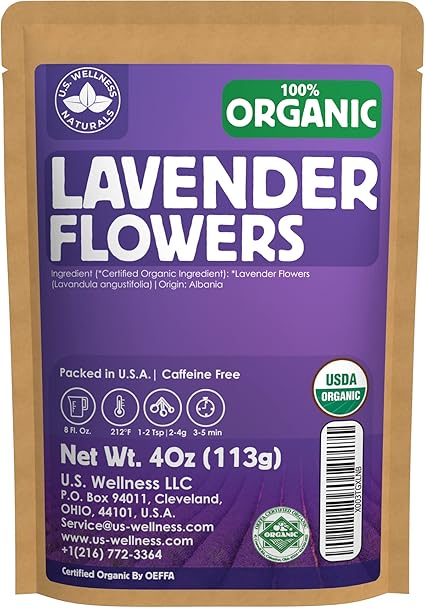 Organic Lavender Tea | 100% Certified Organic | Food Grade Dried Lavender Flowers | Perfect for Tea, Baking, Lemonade, DIY Beauty, Sachets & Fresh Fragrance | 100% Raw Albanian Harvest | Large 4oz