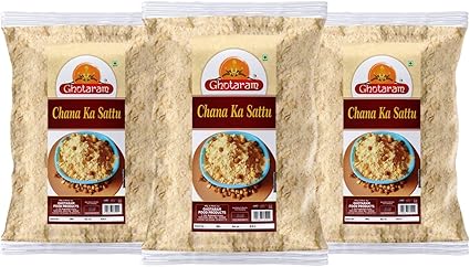 GHOTARAM Chana Sattu Powder/Roasted Gram Flour|Tasty Refined Fibrous-Sattu Powder/Chana Sattu/Sattoo|Gluten Free/No Additives or Preservatives/Nutritious Food For Strength-2940g(pac 3x 980g)