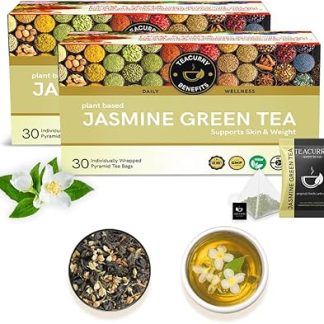 TEACURRY Jasmine Green Tea - 60 Pyramid Tea Bags | Jasmine Tea Bags for Weight Loss | 100% Natural Jasmine Tea Flowers | Jasmine Green Tea Helps in Skin Glow, Digestion, Joint Pain
