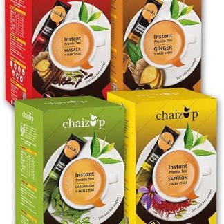 Chaizup Instant Cardamom, Ginger, Saffron and Masala Premix Tea - Karak Ready to Drink Chai with Low Sugar, Aromatic and Flavored Tea, Masala Tea Powder, Pack of 4 X 10 Sachets