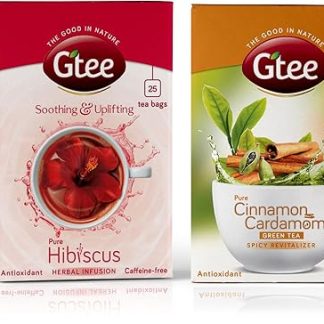 GTEE Hibiscus Tea Bags & Green Tea Bags - Cinnamon & Cardamom, 25 Tea bags (Pack of 2)