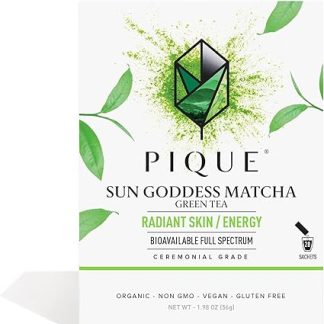 Pique Organic Sun Goddess Matcha - Ceremonial Grade Matcha Green Tea Powder, Supports Radiant Skin, Calm Energy - 28 Single Serve Sticks (Pack of 1)