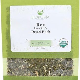 Biokoma Pure and Organic Rue Dried Herb 50g in Resealable Moisture Proof Pouch, USDA Certified Organic - Herbal Tea, No Additives, No Preservatives, No GMO, Kosher