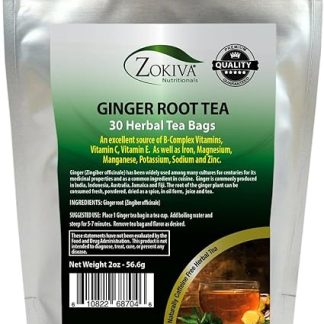 Zokiva Ginger Tea 100% Pure Root (30 Premium Bags) All-Natural Caffeine Free Herbal Tea