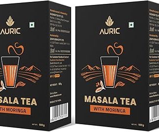 Auric Kadak Moringa Masala Tea - Black Tea From Assam & Darjeeling | Tea Blended With 7 Real Spices (Cardamom, Cinnamon, Ginger, Black Pepper, Tulsi, Star Anise, Clove) 1 Kg