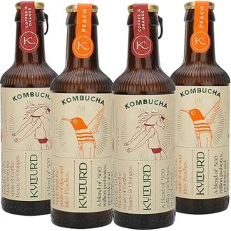 KULTUR'D Kombucha - Peach, Coffee-Orange | Gluten Free and No Artificial Flavours or Preservatives Added | (Pack of 4, 220 ml Each)