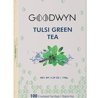 Goodwyn Tulsi Green Tea, De-Stressing and Soothing Green Tea and Herbal Tea Blend, 100 Tea Bags