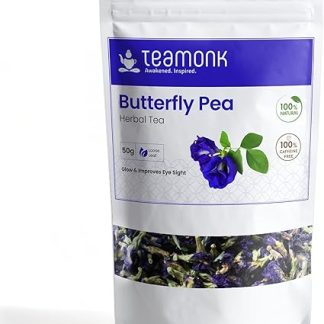 Teamonk Butterfly Pea Flower Herbal Tea - 50 Gm Bag (Makes 60+ Cups) | Herbal Blue Pea Flower Tea | Aprajita Tea | Ternatea Clitoria | Sangu Poo | Shankupushpam Gokarna Flower 50 G (Pack Of 1)