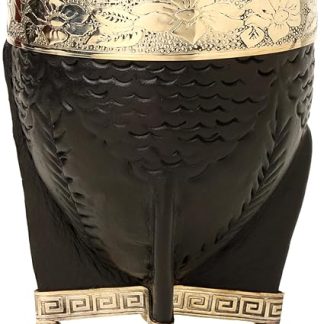 Argentine Imperial Mate covered in carved leather with a smooth ferrule and an alpaca base with reinforcement and beads (BLACK)