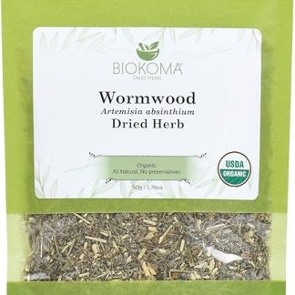 Biokoma Pure and Organic Wormwood Dried Herb 50g (1.76oz) In Resealable Moisture Proof Pouch, USDA Certified Organic - Herbal Tea, No Additives, No Preservatives, No GMO, Kosher