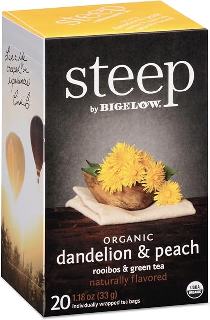 Bigelow 17715 Steep Tea, Dandelion & Peach, 1.18 Oz Tea Bag, 20/box