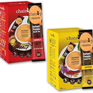 Chaizup Instant Masala and Saffron Premix Tea - Karak Ready to Drink Chai with Low Sugar |Aromatic and Flavoured Tea | Instant Premix Tea| Masala Tea Powder | Combo Pack (10*2)