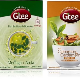 GTEE Moringa Tea Bags & Green Tea Bags - Cinnamon & Cardamom, 25 Tea bags (Pack of 2)