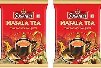 Sugandh Masala Tea - Pack of 4 x 200g Each - Made with Real Spices - Ginger, Cardamom, Cloves, Black Pepper - 100% Natural Ingredients - Chai with Added Masala Mix