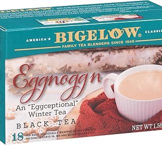 Bigelow Eggnogg'n Black Tea, Caffeinated Eggnog Flavor, Holiday & Christmas Tea, 108 Tea Bags (Pack of 6)