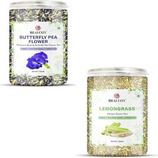 BRALCON Organic Herbal Tea Combo Pack- Butterfly Pea Flower Tea, Lemongrass Tea-100g(50g x 2 Pack)| Lemongrass Green Tea| Antioxidant | Boost Metabolism Used for Detox| Blue Pea Tea|Reduce Stress