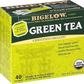 Bigelow Organic Green Tea, Caffeinated, 40 Count (Pack of 6), 240 Total Tea Bags