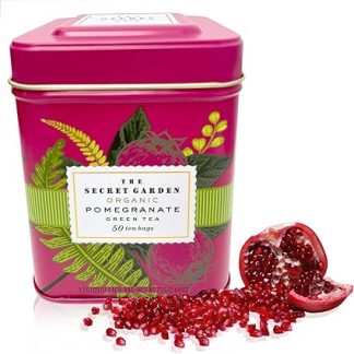 Secret Garden Organic Pomegranate Ceylon Green Tea - 50 Packets - Natural Antioxidant Rich Herbal Leaf Teabags - USDA Certified 100% Organic and Non-GMO - Caffeinated