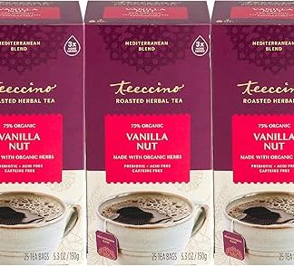 Teeccino Herbal Tea Vanilla Nut Roasted Chicory Tea | Caffeine Free | Acid Free | Prebiotic Chicory Coffee Alternative, 25 Tea Bags