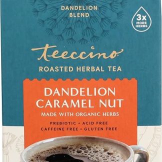 Teeccino Dandelion Tea – Caramel Nut - Roasted Herbal Tea | Organic Dandelion Root | Prebiotic | Caffeine Free | Gluten Free | Acid Free, Coffee Alternative, 10 Tea Bags