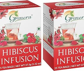 GRENERA Grenera Organic Hibiscus Tea 25 Dips (Pack of 2), Made With Real Hibiscus Petals, Delicious Red Tea For Sugar and High Blood Pressure Control, Hair Growth, Caffeine Free Infusion