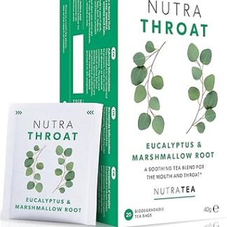 NUTRATHROAT - Throat Tea | Throat Comfort Tea - For Sore Throat & Coughs - Includes Marshmallow Root, Slippery Elm and Fenugreek - 20 Enveloped Tea Bags - by Nutra Tea - Herbal Tea