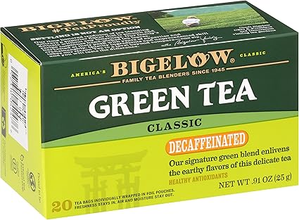 Bigelow Decaffeinated Green Tea 20 Bags (Pack of 6), 120 Tea Bags Total. Decaffeinated Individual Green Tea Bags, for Hot Tea or Iced Tea, Drink Plain or Sweetened with Honey or Sugar