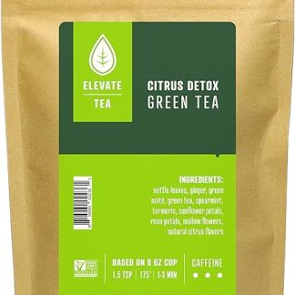 Elevate Tea Citrus Detox Tea - Loose Leaf Green Tea. Medium Caffeine, 2 oz Pouch - 25 Cups, Hot & Iced Tea, No Artificials