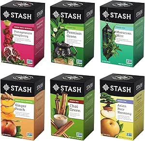 Stash Tea Green Tea Variety Pack Sampler Assortment - Caffeinated, Non-GMO Project Verified Premium Tea with No Artificial Ingredients, 18-20 Count (Pack of 6)